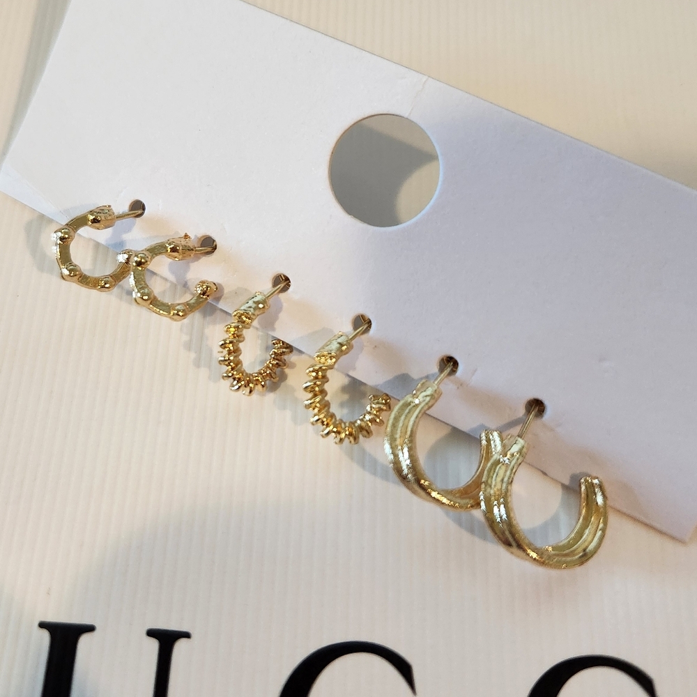 Set of 3 Gold Plated Hoop Small Earrings NWT